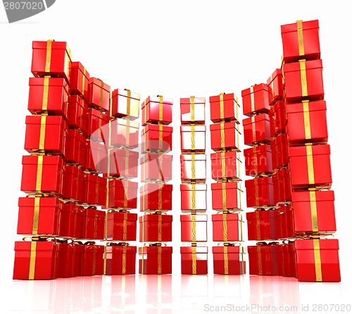 Image of Bright christmas gifts on a white background 
