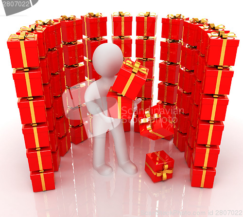 Image of ?? ????? ???? 3d man and red gifts with gold ribbon