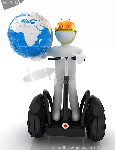 Image of 3d white person riding on a personal and ecological transport an