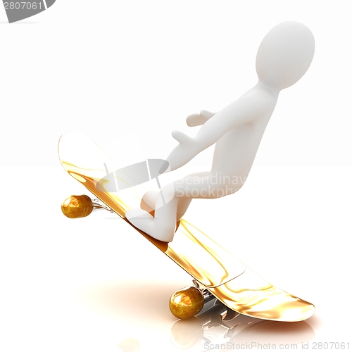 Image of 3d white person with a skate and a cap