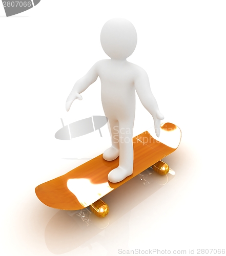 Image of 3d white person with a skate and a cap