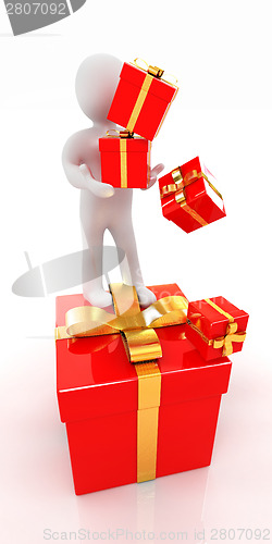 Image of ?? ????? ???? 3d man and red gifts with gold ribbon