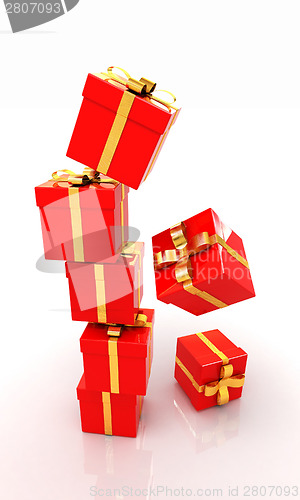 Image of Bright christmas gifts on a white background 