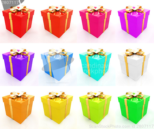 Image of Bright christmas gifts on a white background 