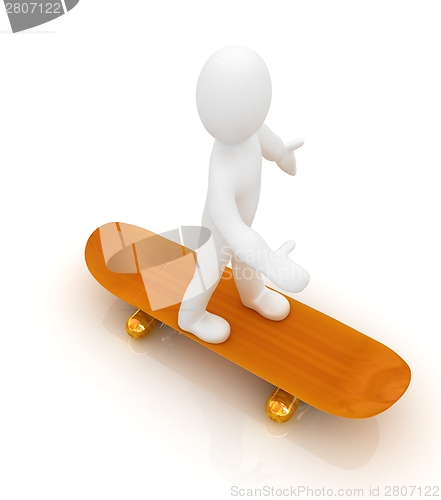 Image of 3d white person with a skate and a cap