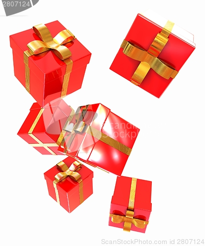 Image of Bright christmas gifts on a white background 