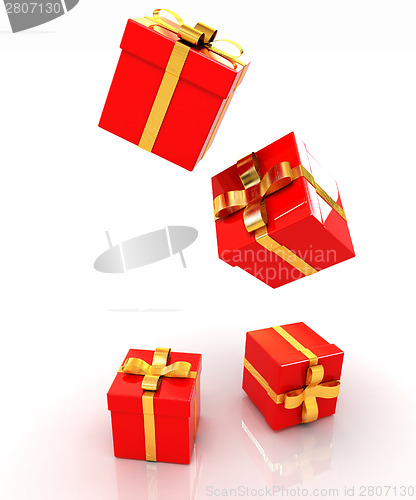 Image of Bright christmas gifts on a white background 