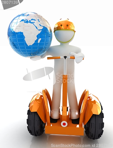 Image of 3d white person riding on a personal and ecological transport an