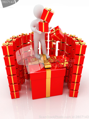 Image of ?? ????? ???? 3d man and red gifts with gold ribbon