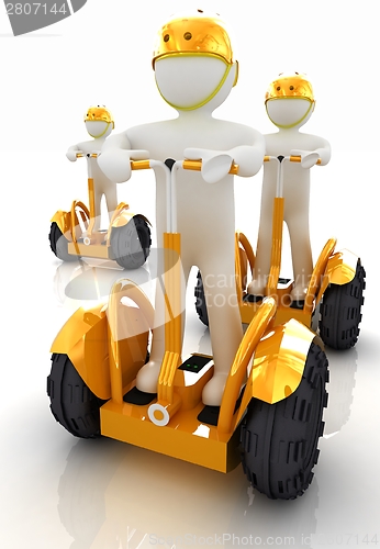 Image of 3d white persons riding on a personal and ecological transports