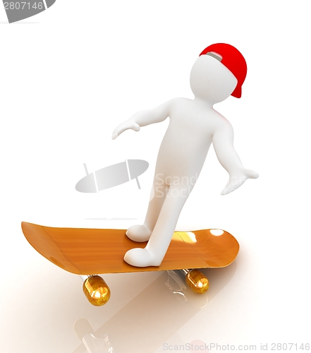 Image of 3d white person with a skate and a cap