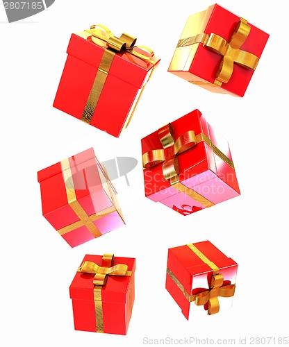 Image of Bright christmas gifts on a white background 