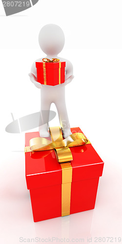 Image of ?? ????? ???? 3d man and red gifts with gold ribbon