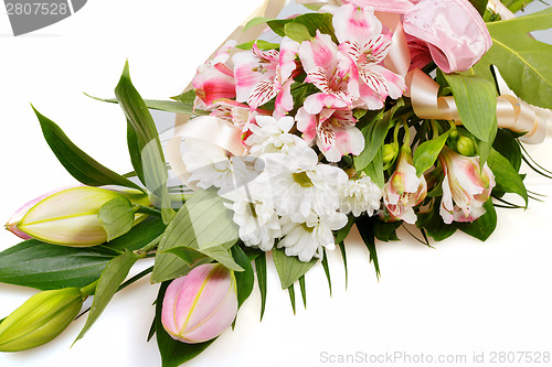 Image of bouquet of pink lily flower on white