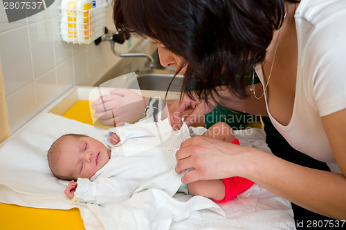 Image of sleeping newborn baby in the hospital