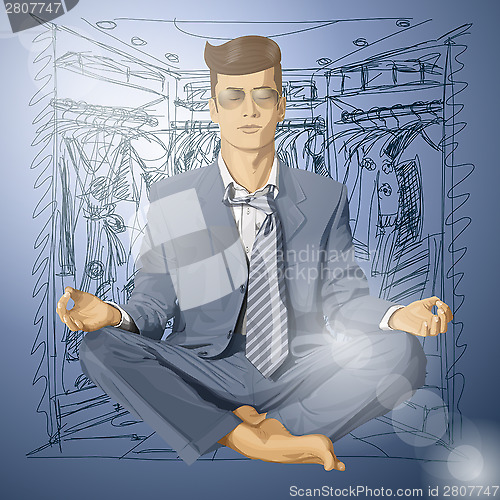 Image of Vector Hipster Businessman in Lotus Pose Meditating