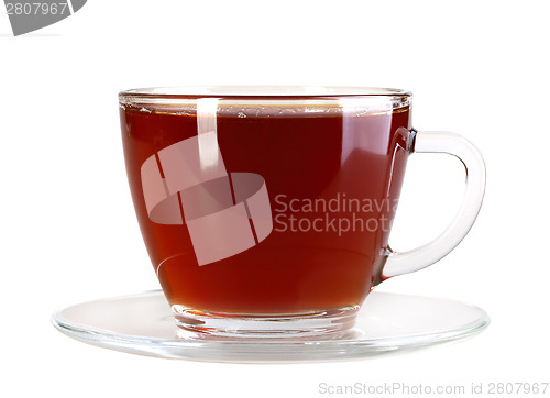 Image of Glasses cup and saucer with black tea