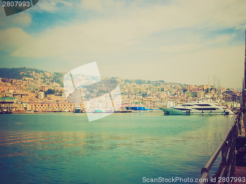 Image of Retro look View of Genoa Italy from the sea