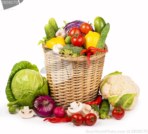 Image of Healthy Organic Vegetables on a Wooden Background