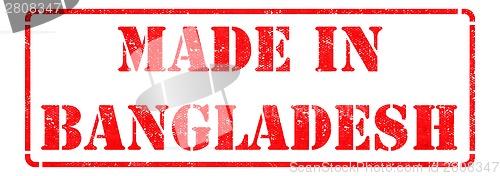 Image of Made in  Bangladesh- inscription on Red Rubber Stamp.