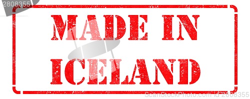 Image of Made in Iceland - inscription on Red Rubber Stamp.