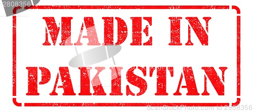 Image of Made in  Pakistan - inscription on Red Rubber Stamp.