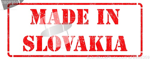 Image of Made in Slovakia - inscription on Red Rubber Stamp.