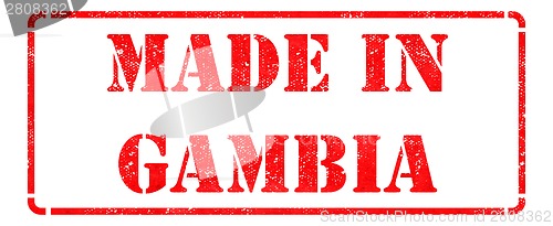 Image of Made in Gambia - inscription on Red Rubber Stamp.