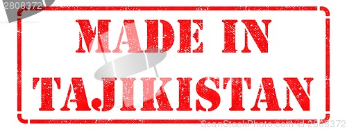 Image of Made in Tajikistan - inscription on Red Rubber Stamp.