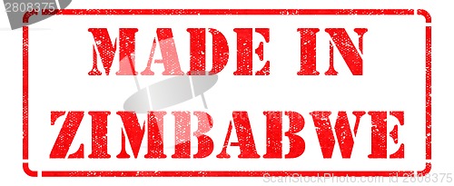 Image of Made in Zimbabwe - inscription on Red Rubber Stamp.