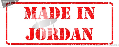 Image of Made in Jordan - inscription on Red Rubber Stamp.