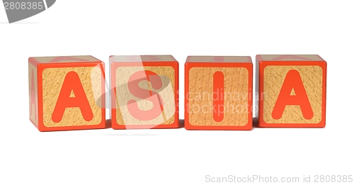 Image of Asia on Colored Wooden Childrens Alphabet Block.