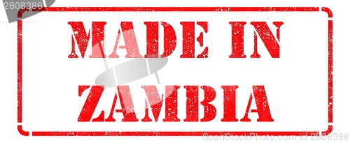 Image of Made in Zambia - inscription on Red Rubber Stamp.