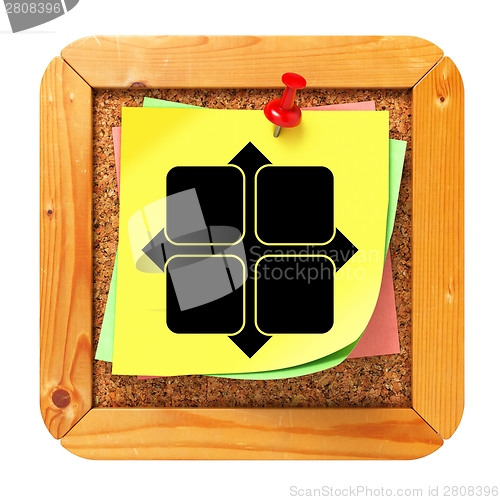 Image of Icon of Y-axis on Yellow Sticker to Cork Bulletin or Message Board.