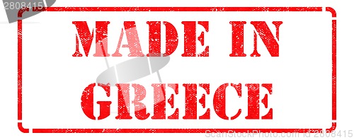 Image of Made in Greece - inscription on Red Rubber Stamp.