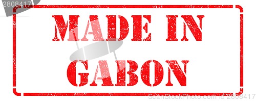 Image of Made in Gabon- inscription on Red Rubber Stamp.
