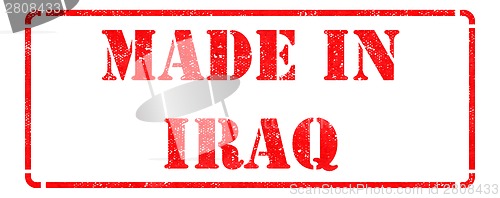 Image of Made in Iraq - inscription on Red Rubber Stamp.