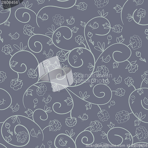 Image of flowers and birds. Endless floral pattern