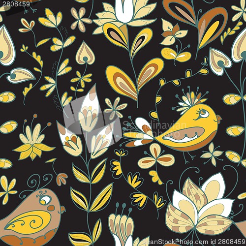 Image of Seamless texture with flowers and birds