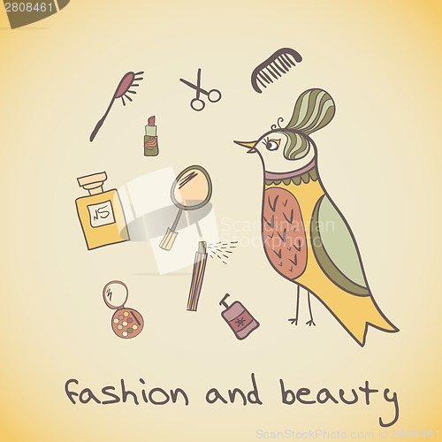 Image of makeup cosmetics and fashion beautiful bird