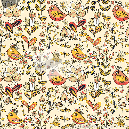 Image of Seamless texture with flowers and birds