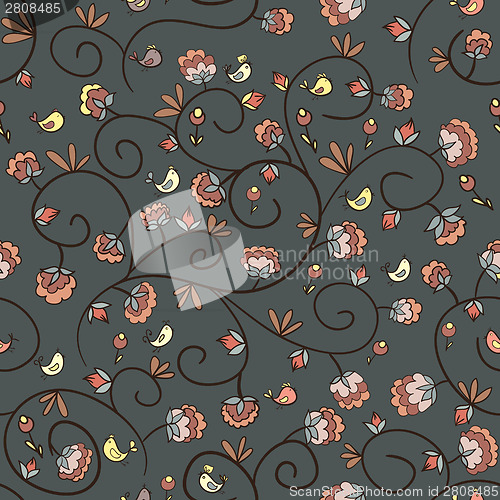Image of flowers and birds. Endless floral pattern