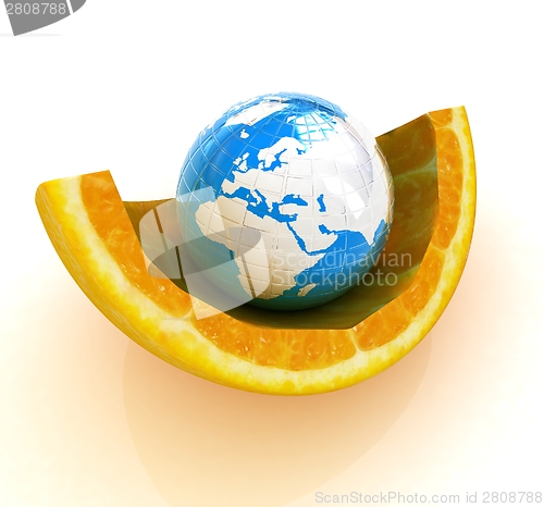 Image of Earth and orange fruit. Creative conceptual image. 