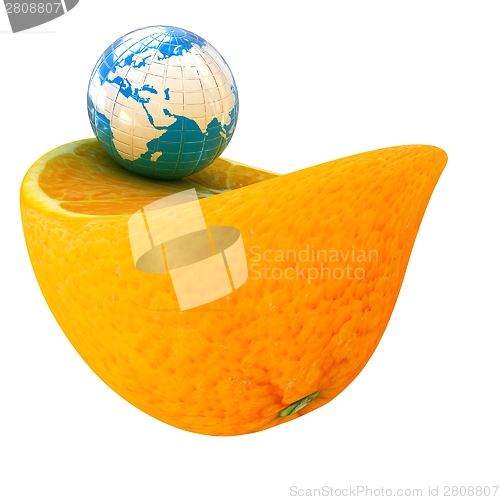 Image of Earth and orange fruit. Creative conceptual image. 