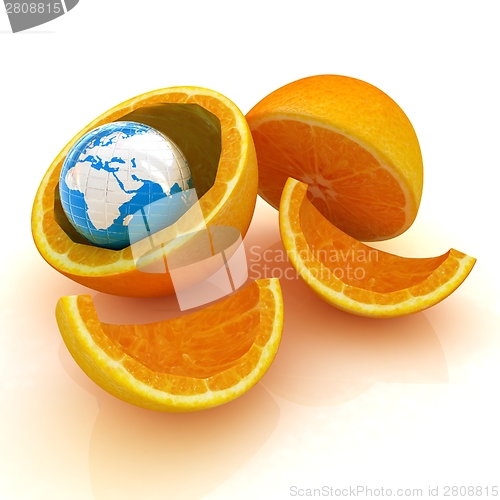 Image of Earth and orange fruit. Creative conceptual image. 