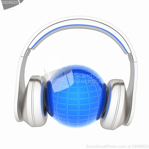 Image of abstract 3d illustration of earth listening music 