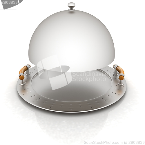 Image of restaurant cloche with open lid 