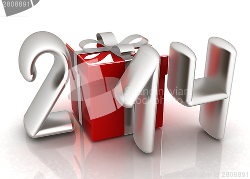 Image of Abstract 3d illustration of text 2014 with present box