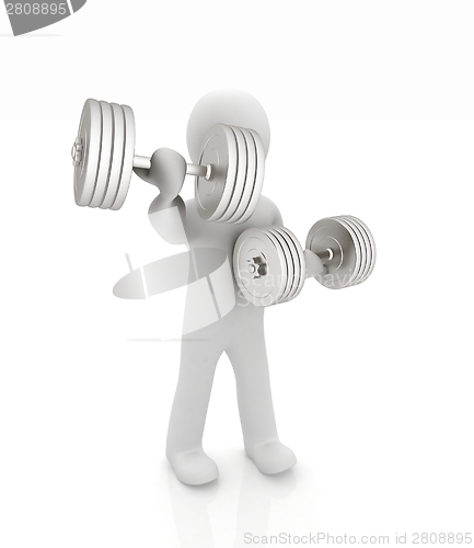 Image of 3d mans with metall dumbbells