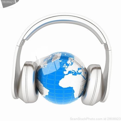Image of abstract 3d illustration of earth listening music 